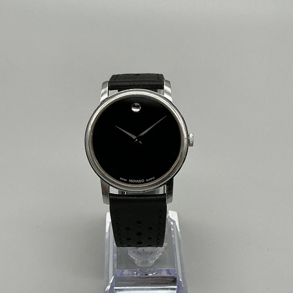 Movado Mens Watch 38mm Black Dial Leather Swiss 01.1.14.6000 New Battery